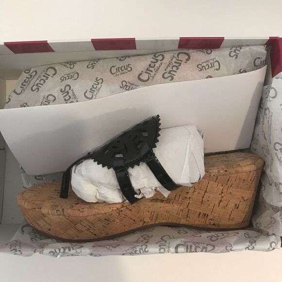 Circus by Sam Edelman Sandal Women's Size 8 Black Platform Cork Wedges NIB - Picture 5 of 6